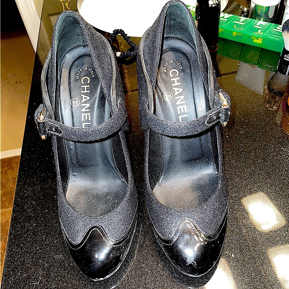 Chanel Black Suede D’Orsay Pumps